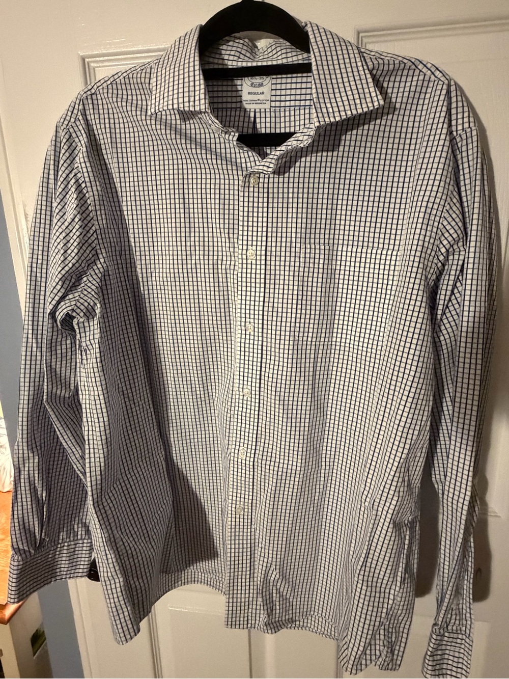 BROOKS BROTHERS 1818 Mens Blue Plaid Checkered Dress Shirt~16.5 35